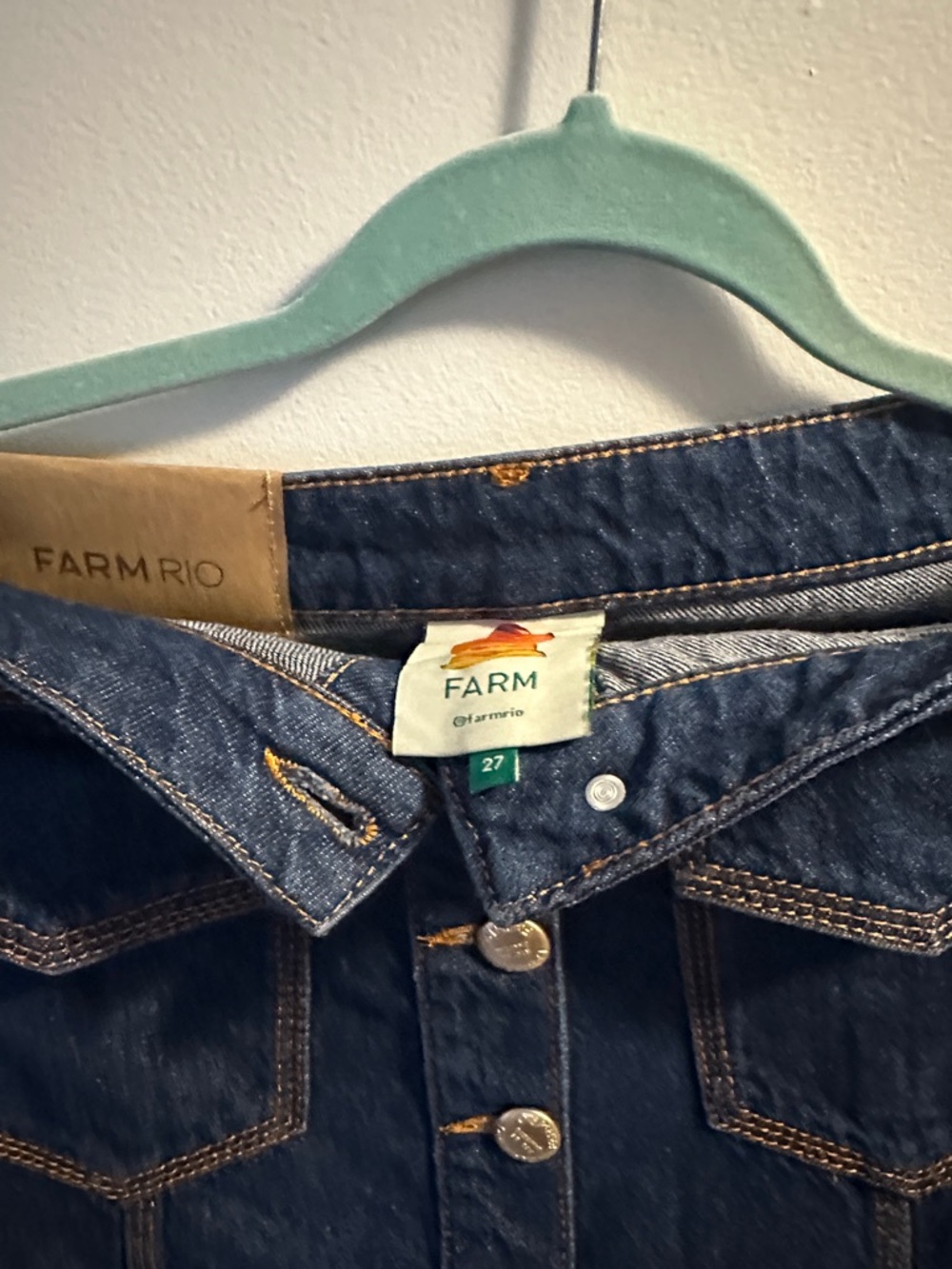 FARM Rio Dark Blue Button-Front Denim Mini Skirt - Picture 2 of 4